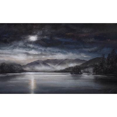 Lakeland Witchcraft - Full Moon over Windermere and Fairfield Horseshoe from Bowness