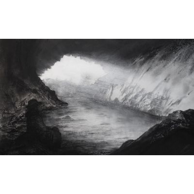 Conversing with Light - Rydal Cave with the artist sitting 